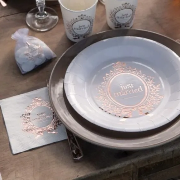 Assiette En Carton Rose Gold Just Married 23Cm X 10 Pi Ces