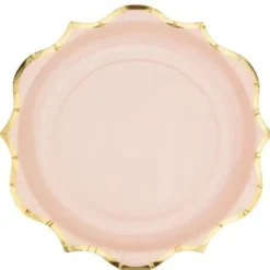Assiette En Carton Rose Liser Or 23Cm X 8 Pi Ces
