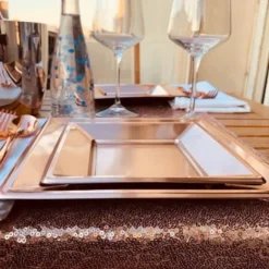 Assiette En Plastique Carr E Rose Gold Chrome 23Cm X 8 Pi Ces