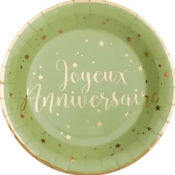 Assiettes En Carton Joyeux Anniversaire Vert Sauge 23 Cm X10 Pi Ces