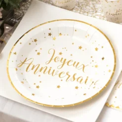 Assiettes En Carton Joyeux Anniversaire Or 23 Cm X10 Pi Ces