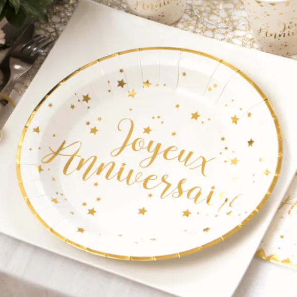 Assiettes En Carton Joyeux Anniversaire Or 23 Cm X10 Pi Ces