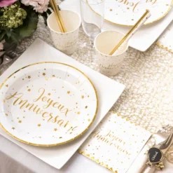 Assiettes En Carton Joyeux Anniversaire Or 23 Cm X10 Pi Ces