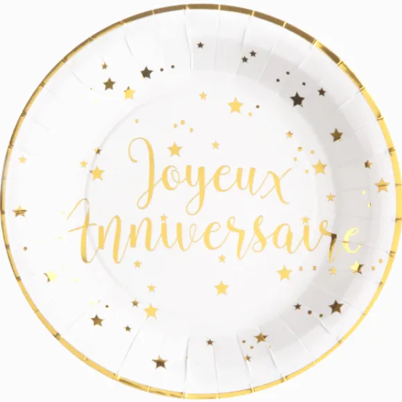 Assiettes En Carton Joyeux Anniversaire Or 23 Cm X10 Pi Ces