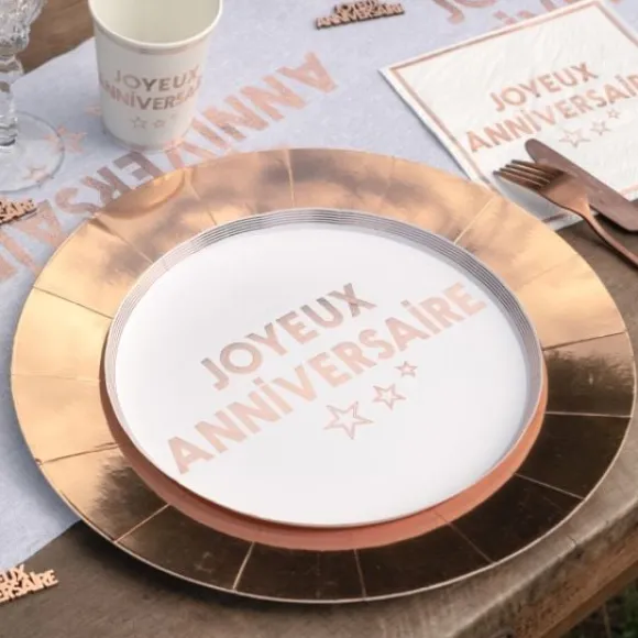 Assiettes En Carton Joyeux Anniversaire Rose Gold 23 Cm X10 Pi Ces