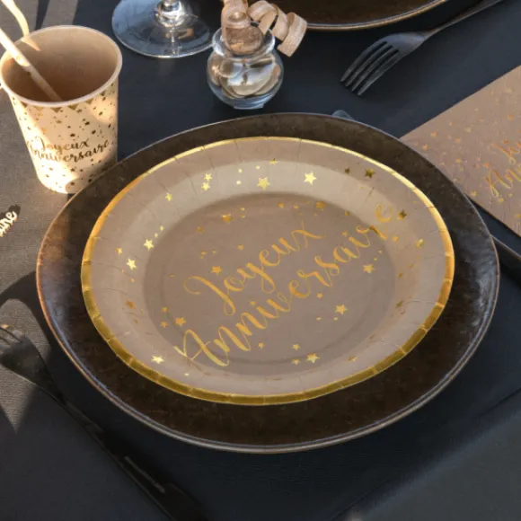 Assiettes En Carton Joyeux Anniversaire Kraft 23 Cm X10 Pi Ces