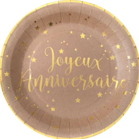 Assiettes En Carton Joyeux Anniversaire Kraft 23 Cm X10 Pi Ces