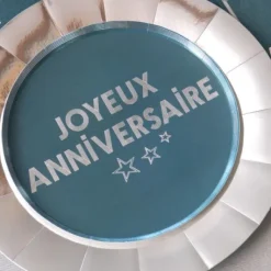 Assiettes En Carton Joyeux Anniversaire Bleu Canard 23 Cm X10 Pi Ces