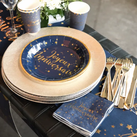 Assiettes En Carton Joyeux Anniversaire Bleu Marine 23 Cm X10 Pi Ces
