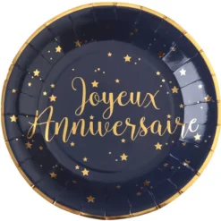 Assiettes En Carton Joyeux Anniversaire Bleu Marine 23 Cm X10 Pi Ces