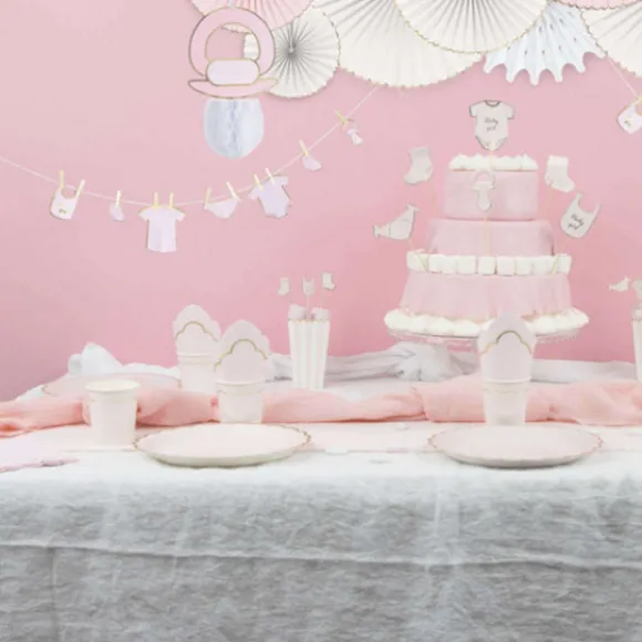 Assiettes Festonn Es 23 Cm Rose Pastel Et Or X 8 Pi Ces