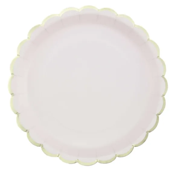 Assiettes Festonn Es 23 Cm Rose Pastel Et Or X 8 Pi Ces