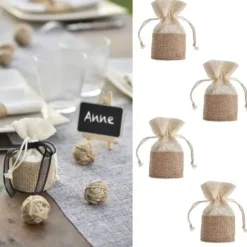 Aumoniere Dragees Jute Naturel X 4 Pi Ces