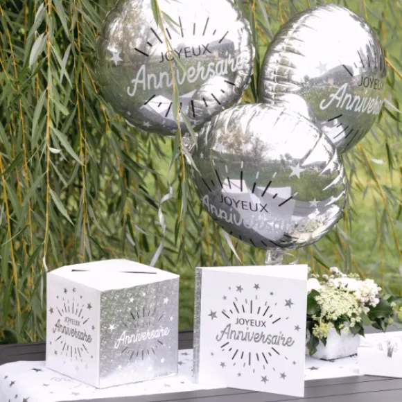 Ballon G Ant Joyeux Anniversaire Argent 45 Cm