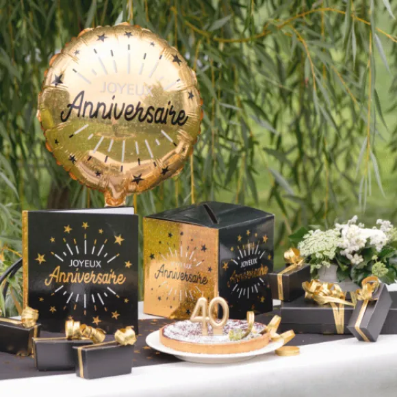 Ballon G Ant Joyeux Anniversaire Or/Noir 45 Cm