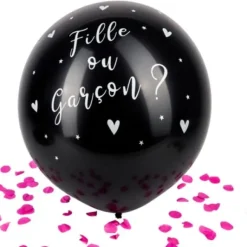 Ballon Gonflable G Ant Noir Fille Ou Gar On Confettis Rose