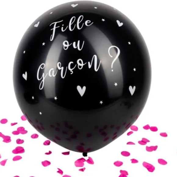 Ballon Gonflable G Ant Noir Fille Ou Gar On Confettis Rose
