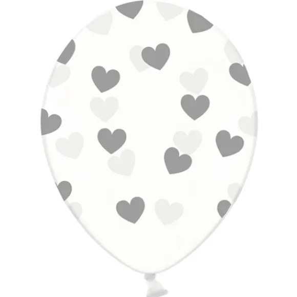 Ballon Gonflable Transparent Avec Coeur Argent X 6 Pi Ces