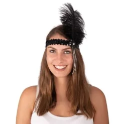 Bandeau Charleston Sequins Grande Plume Noir