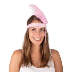 Bandeau Charleston Sequins Grande Plume Rose P Le