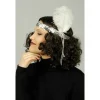 Bandeau En Paillette Argent Avec Plume Blanche