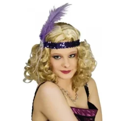 Bandeau En Paillette Violet Avec Plume Violet
