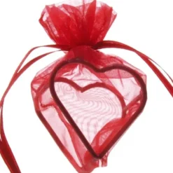 Boite A Dragees Coeur En Organza Rouge X 4 Pi Ces