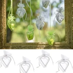 Boite A Dragees Coeur En Organza Blanc X 4 Pi Ces