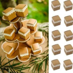 Boite A Dragees Kraft Avec Dentelle X 10 Pi Ces