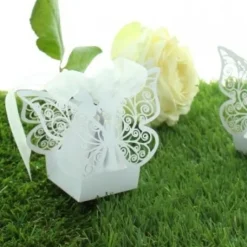 Boite A Dragees Kraft Blanc Papillon X 6 Pi Ces