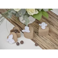Boite Dragees Coeur En Jute Naturelle X 4 Pi Ces