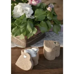 Boite Dragees Coeur En Jute Naturelle X 4 Pi Ces