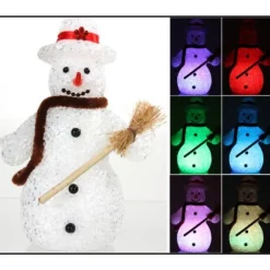 Bonhomme De Neige Lumineux Avec Balais En Acrylique