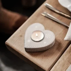 Bougeoir En Bois Forme Coeur Naturel