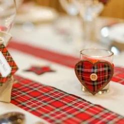 Bougeoir En Verre Avec Coeur Tissu Ecossais