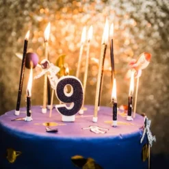 Bougie Chiffre 9 Paillet E Bleu Marine