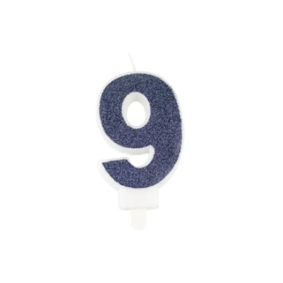 Bougie Chiffre 9 Paillet E Bleu Marine