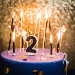 Bougie Chiffre 2 Paillet E Bleu Marine