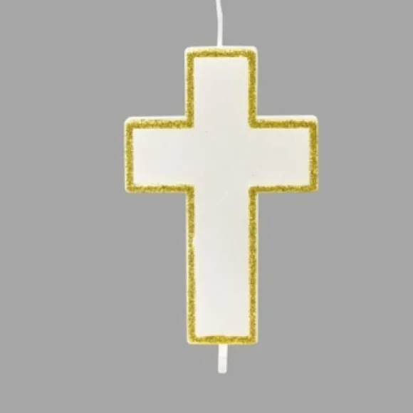 Bougie Communion Croix Paillet Or