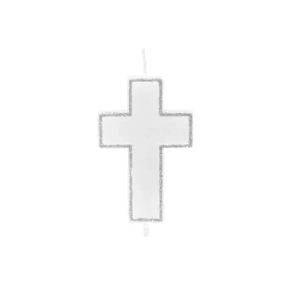 Bougie Communion Croix Paillet Argent