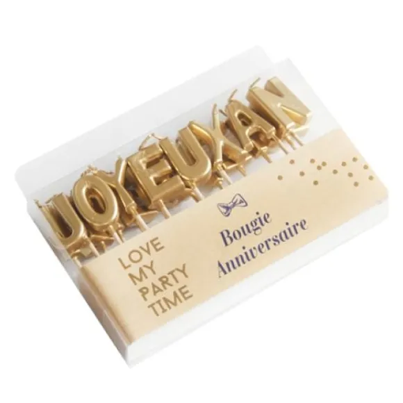Bougie Lettre Pique Joyeux Anniversaire Or Paillet E