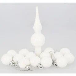 Boule De Noel Avec Cimier Blanc X 14 Pi Ces