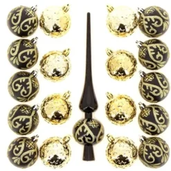 Boule De Noel Avec Cimier Or Et Noir X 18 Pi Ces