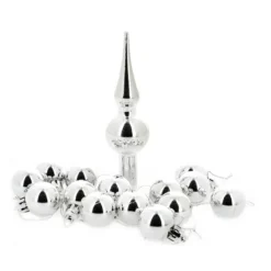 Boule De Noel Avec Cimier Argent X 14 Pi Ces