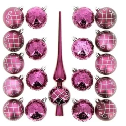 Boule De Noel Avec Cimier Violet Et Argent X 18 Pi Ces