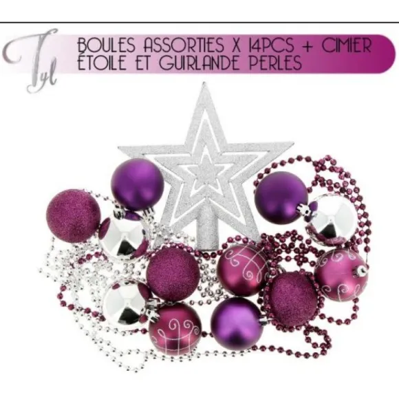 Boule De Noel Avec Cimier Violet X 14 Pi Ces