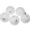 Boule De Noel Blanche 5Cm Avec Etoile X 5 Pi Ces