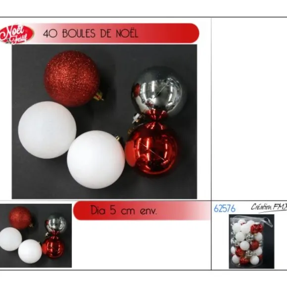Boule De Noel Omea Blanche Et Rouge X 40 Pi Ces