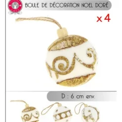 Boule De Noel Or Et Blanchex 4 Pi Ces