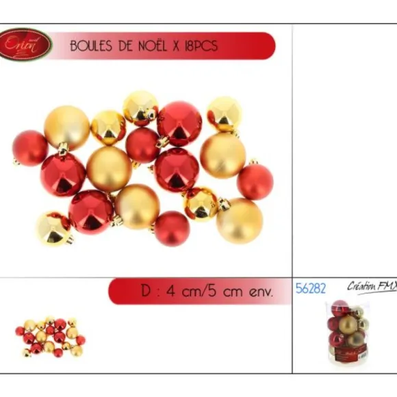 Boule De Noel Pour Sapin Or Et Rouge X 18 Pi Ces